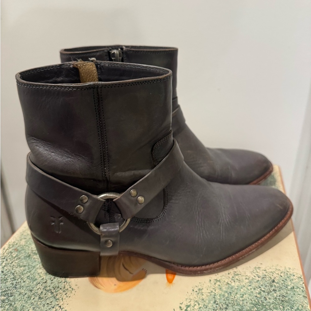Frye Dara Gray Leather Harness Boots